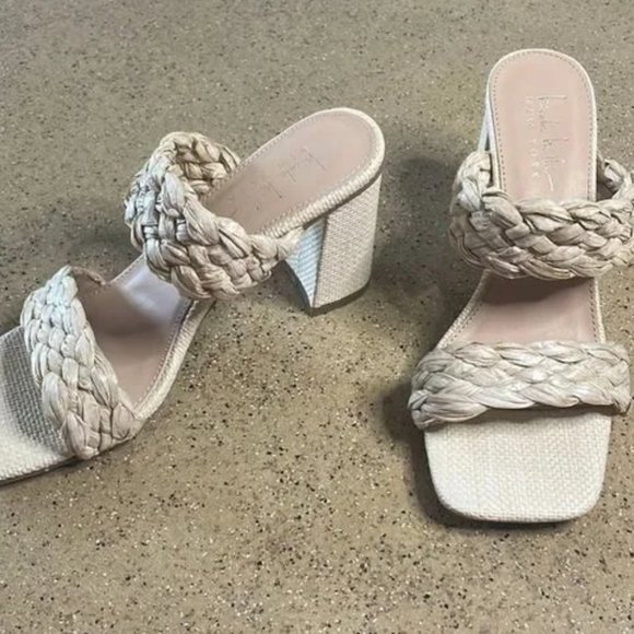 Nicole Miller Woven Straw Block Heeled Square Toe Sandals - NWOT‎ - Picture 1 of 3
